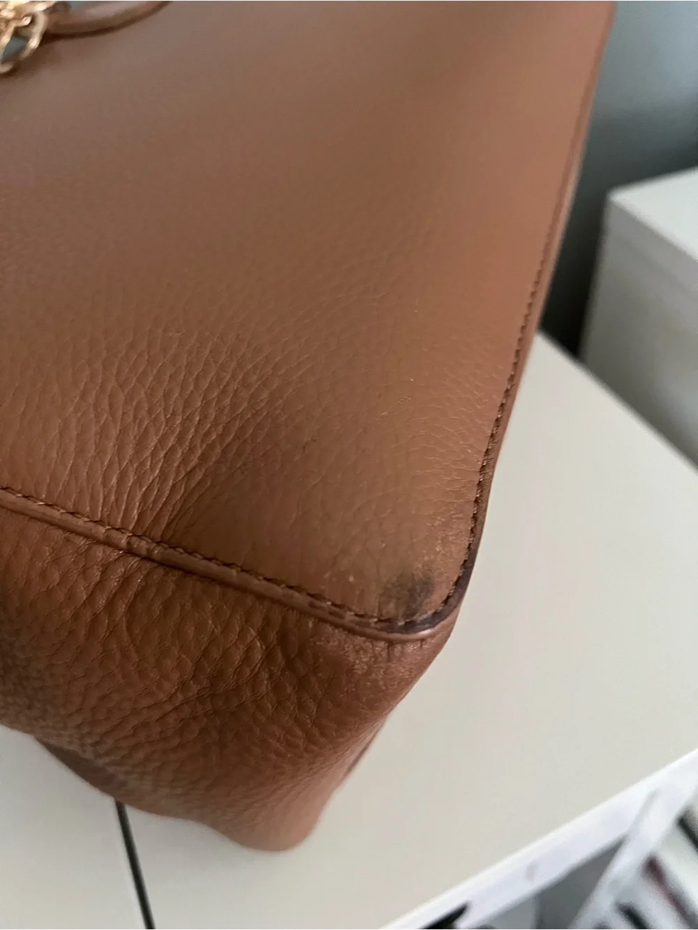 Tory Burch Tan Pebbled Leather Satchel with Wallet and Pom Charm